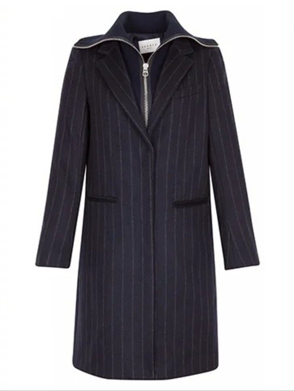 SANDRO Wool Coat Pinstripe Blue Jacket Size 36 / Medium M